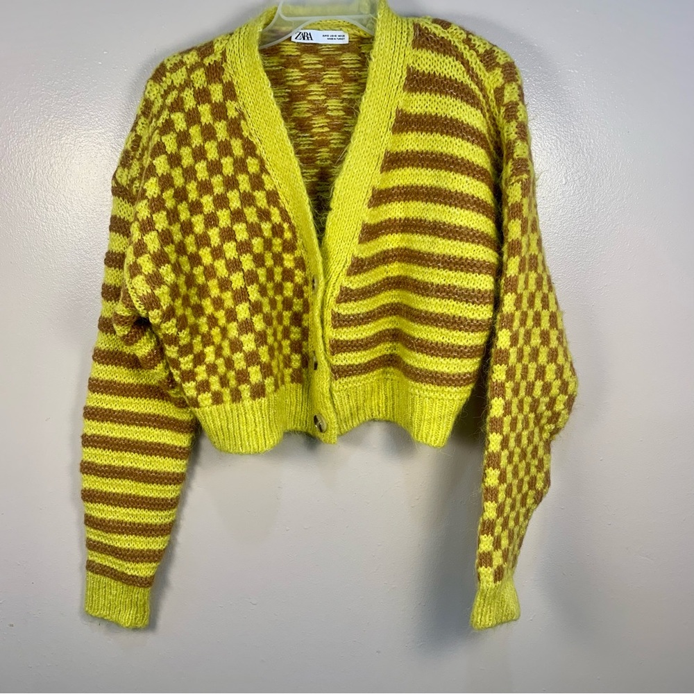 ZARA Bloggers Fav Jacquard Combination Chunky Cropped Cardigan Knit - Picture 3 of 11